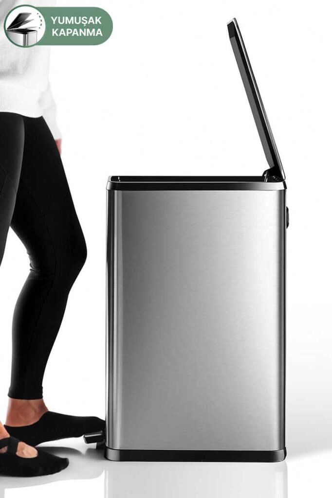 Primanova Dikdörtgen Çelik Çöp Kovası 40 Litre - Inox
