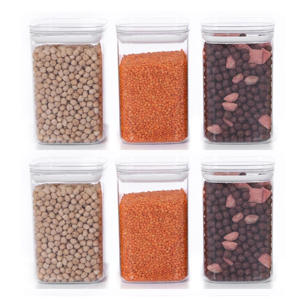 Vakumlu Hava Almaz Saklama Kabı Seti Erzak Kabı Kare 6 Adet 1400 ML
