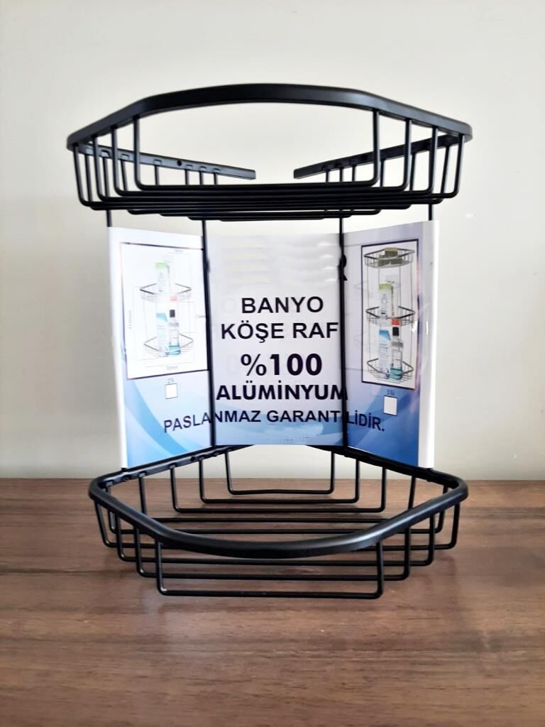 Alüminyum İki Gözlü Banyo Köşelik Şampuanlaık Ömür Boyu Paslanmaz Siyah-OSCR