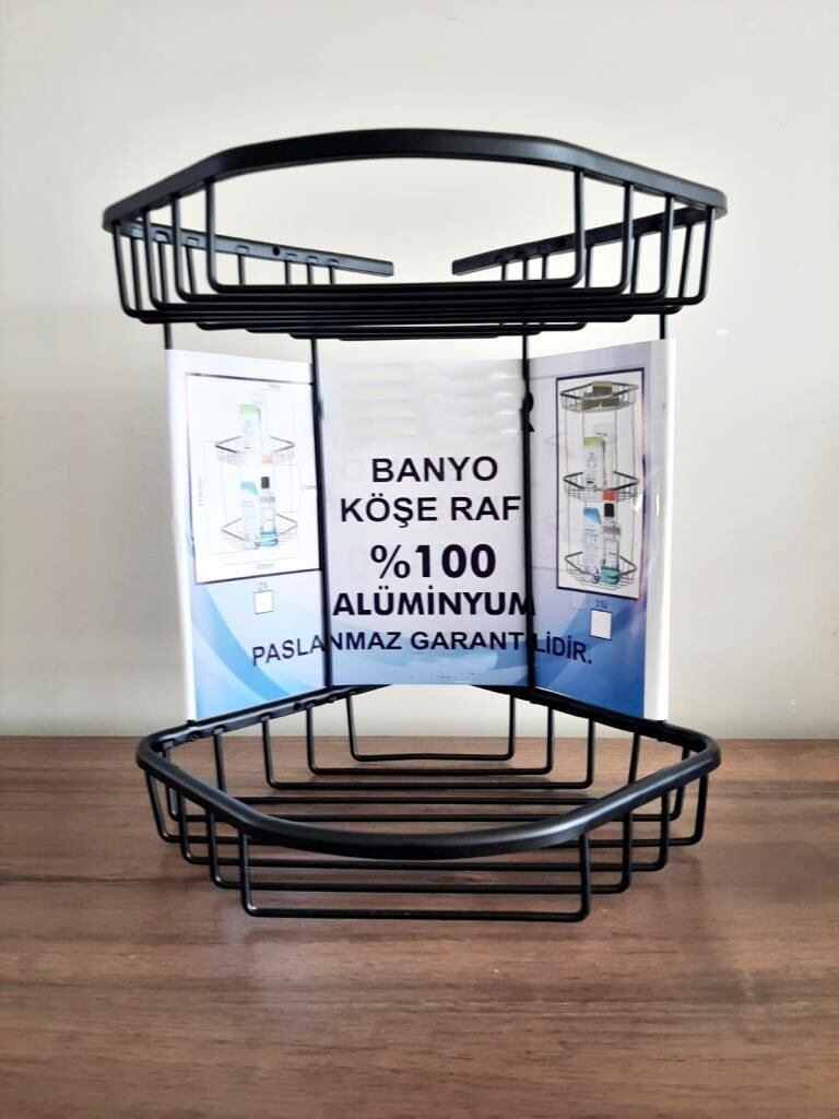 Alüminyum İki Gözlü Banyo Köşelik Şampuanlaık Ömür Boyu Paslanmaz Siyah-OSCR