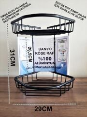 Alüminyum İki Gözlü Banyo Köşelik Şampuanlaık Ömür Boyu Paslanmaz Siyah-OSCR