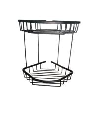 Alüminyum İki Gözlü Banyo Köşelik Şampuanlaık Ömür Boyu Paslanmaz Siyah-OSCR