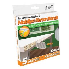 Kendinden Yapışkanlı Masa,Raf,Dolap,Komodin,Mobilya Kenar Bandı 18mmX5 Metre-Beyaz