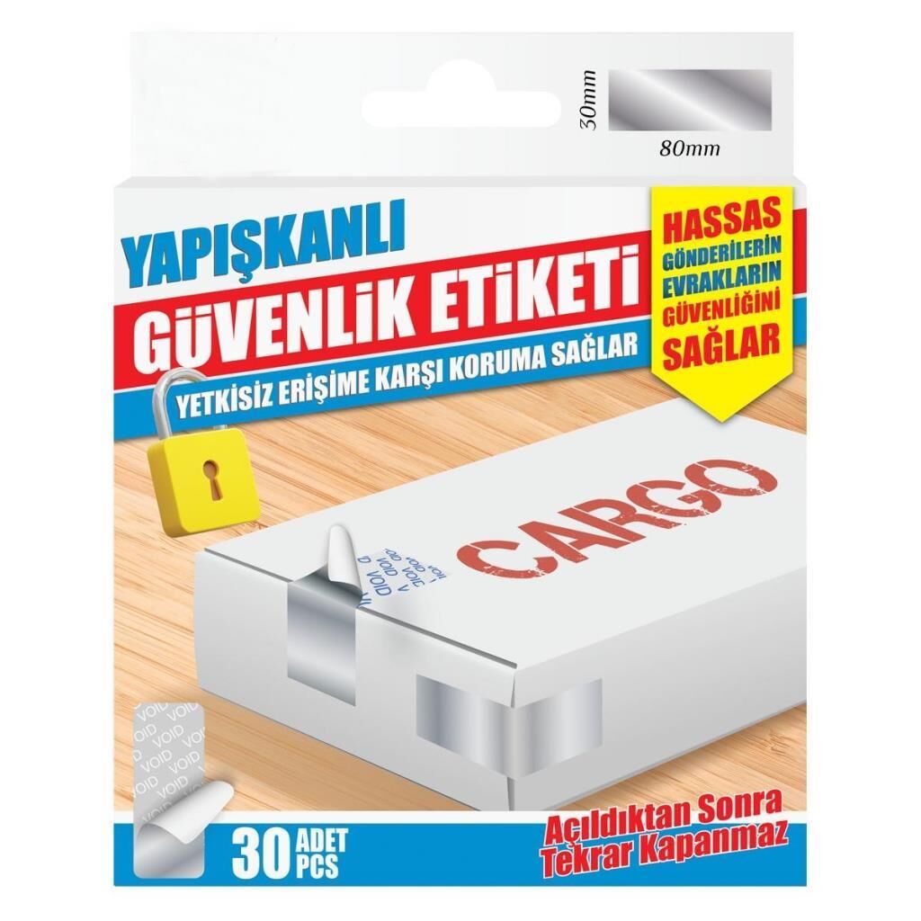 Yapışkanlı Güvenlik Etiketi Hassas Gönderilerin Evrakların Güvenkliğini Sağlar 30Ad 80x30mm