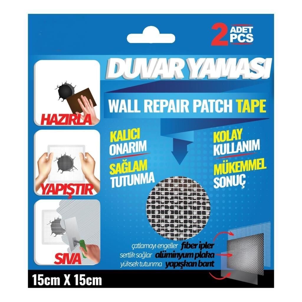 Duvar Yaması Tesisat ve Soba Borusu Delikleri İçin Kalıcı Onarım 15cmx15cm-2Adet