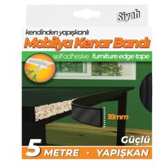 Kendinden Yapışkanlı Masa,Raf,Dolap,Tezgah,Mobilya Kenar Bandı 18mmX5 Metre-Siyah