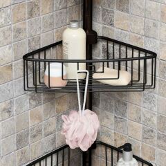 Primanova Yay Baskılı Kurulumu Kolay Dört Gözlü Alüminyum Yaylı Banyo Köşe Rafı Siyah-N29