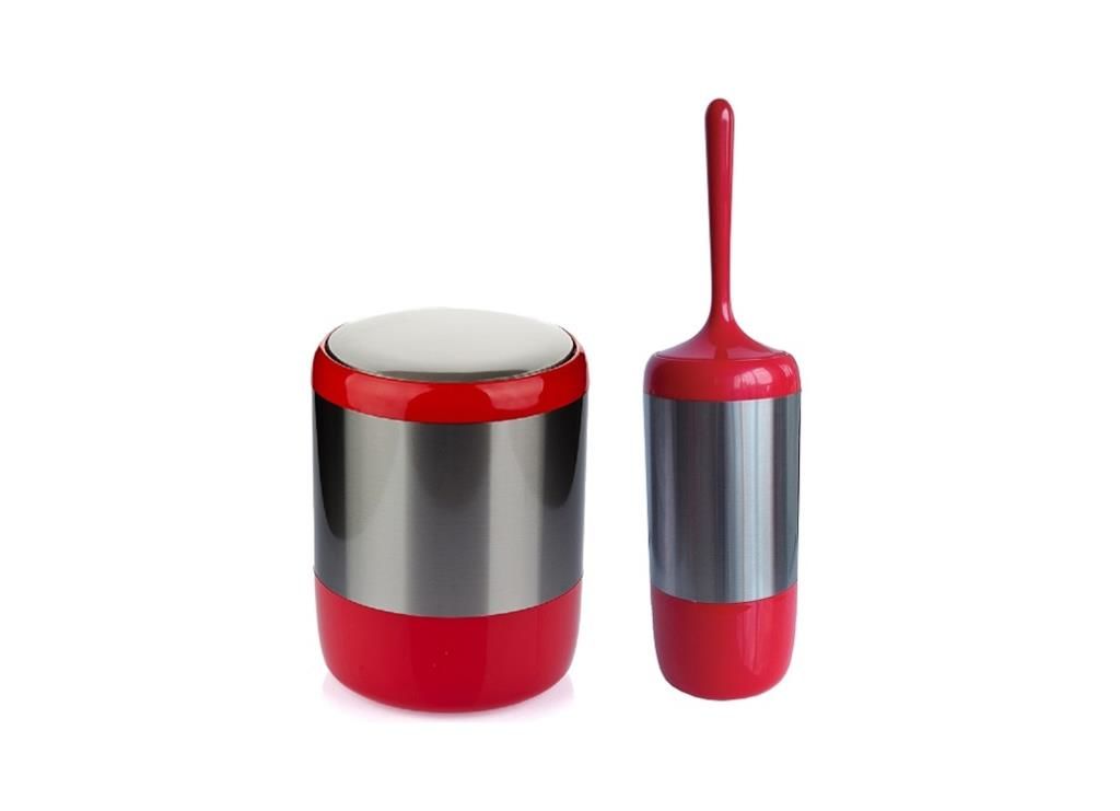 Primanova Lima Kırmızı Çöp Kovası ve Tuvalet Fırçası