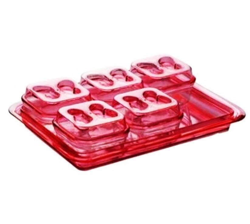Moonstar Tepsili Kahvaltılık Set Tepsili 6 Parça-KS-825 ŞEFFAF KIRMIZI