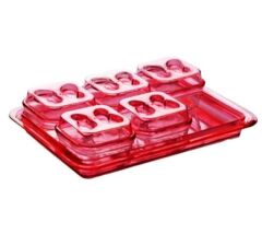 Moonstar Tepsili Kahvaltılık Set Tepsili 6 Parça-KS-825 ŞEFFAF KIRMIZI