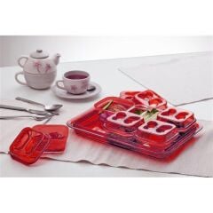 Moonstar Tepsili Kahvaltılık Set Tepsili 6 Parça-KS-825 ŞEFFAF KIRMIZI