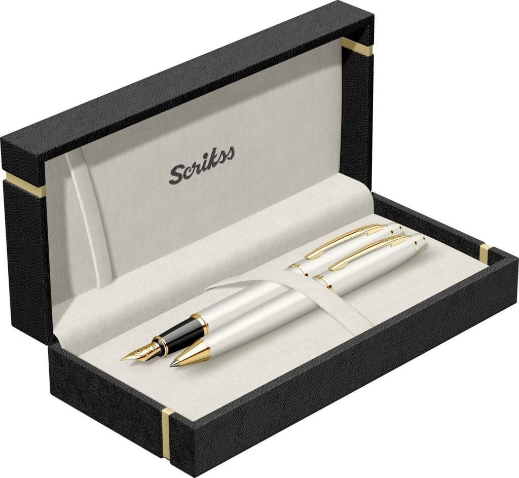 Scrikss Kişiye Özel Dolma Kalem Tükenmez Kalem Beyaz Altın 2'li Set