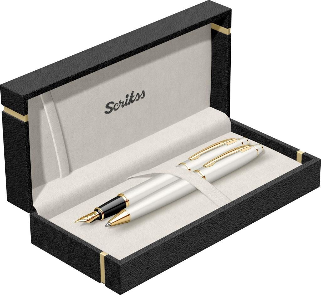 Scrikss Kişiye Özel Dolma Kalem Tükenmez Kalem Beyaz Altın 2'li Set