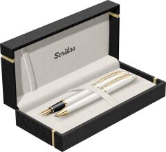 Scrikss Kişiye Özel Dolma Kalem Tükenmez Kalem Beyaz Altın 2'li Set