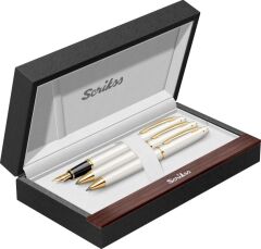 Scrikss 35 3'lü Set Beyaz Altın Dolma Kalem+Tükenmez Kalem+Versatil Kalem İsme Özel Hediyelik Kalem