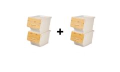 Motek Patateslik Soğanlık Sepeti Oyuncak Kutusu Tekerlekli Organızer Çok Amaçlı Kutu 4X12Lt-Bambu+Krem