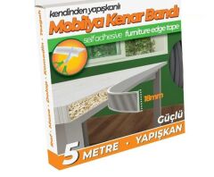 Kendinden Yapışkanlı Masa,Raf,Dolap,Tezgah,Mobilya Kenar Bandı 18mmX5 Metre-Gri