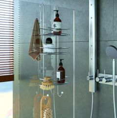 Geseus 3 Katlı Asmalı Banyo Duşakabin Duş Rafı Krom BKK066