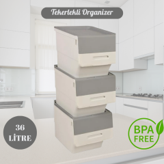 Motek Tekerlekli Patateslik Soğanlık Oyuncak Kutusu Patateslik Soğanlık Sepeti 3X12Lt Beyaz+Gri