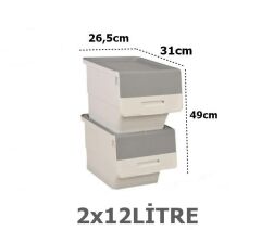 Motek Tekerlekli Patateslik Soğanlık Oyuncak Kutusu Patateslik Soğanlık Sepeti 2X12Lt Beyaz+Gri