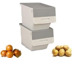 Motek Tekerlekli Patateslik Soğanlık Oyuncak Kutusu Patateslik Soğanlık Sepeti 2X12Lt Beyaz+Gri