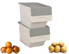 Motek Tekerlekli Patateslik Soğanlık Oyuncak Kutusu Patateslik Soğanlık Sepeti 2X12Lt Beyaz+Gri