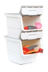 Motek Tekerlekli Patateslik Soğanlık Oyuncak Kutusu Patateslik Soğanlık Sepeti 2X12Lt Beyaz+Gri