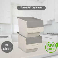Motek Tekerlekli Patateslik Soğanlık Oyuncak Kutusu Patateslik Soğanlık Sepeti 2X12Lt Beyaz+Gri