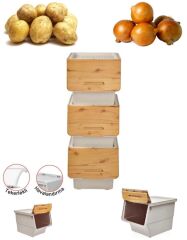 Motek Patateslik Soğanlık Sepeti Oyuncak Kutusu Tekerlekli Organızer Çok Amaçlı Kutu 6X12Lt-Bambu+Krem