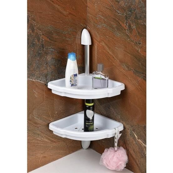 Çelik Ayna Banyo Köşe Rafı Şampuanlık İki Gözlü 135