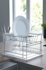 Geseus Home İki Katlı Modüler Tabaklık Bulaşıklık Krom Şeffaf KB10