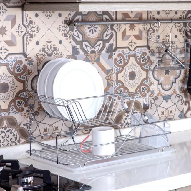 Geseus Home İki Katlı Tabaklık Bulaşıklık Krom Şeffaf KB009