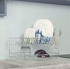 Geseus Home İki Katlı Tabaklık Bulaşıklık Krom Şeffaf KB005