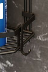 Geseus Üç Katlı Kancalı Banyo Köşe Rafı Mat Siyah ES076H