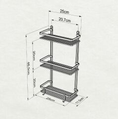 Geseus Üç Katlı Kancalı Banyo Rafı Mat Siyah ES065H