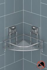 Geseus Yapışkanlı Askılı Tek Katlı Banyo Köşe Rafı Krom EF250