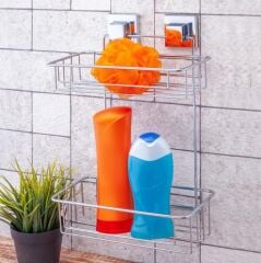 Geseus Yapışkanlı İki Katlı Krom Banyo Rafı EF256