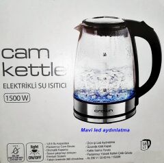 Crown Cam Kettle Elektrikli Su Isıtıcı Cam Gövdeli Led Aydınlatmalı 1500W 1,8 Lt