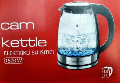 Crown Cam Kettle Elektrikli Su Isıtıcı Cam Gövdeli Led Aydınlatmalı 1500W 1,8 Lt