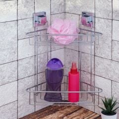 Geseus Yapışkanlı Krom İki Katlı Banyo Köşe Rafı EF257