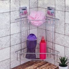 Geseus Yapışkanlı Krom İki Katlı Banyo Köşe Rafı EF257