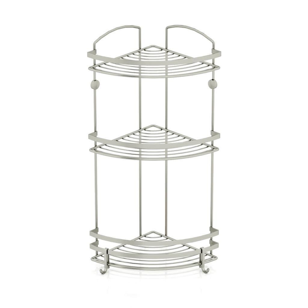 Geseus Paslanmaz Çelik Üç Katlı Kancalı Banyo Köşe Rafı İnox BK083H