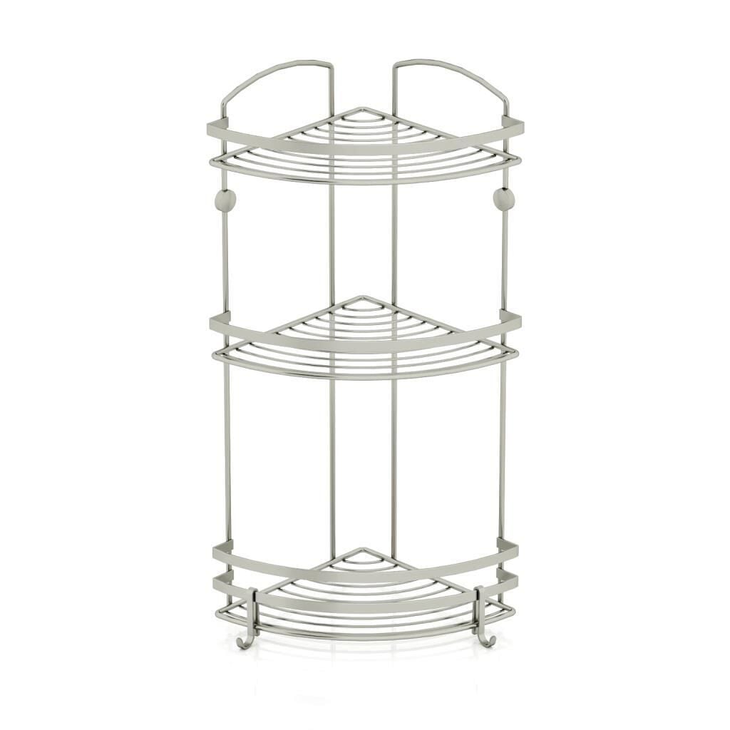 Geseus Paslanmaz Çelik Üç Katlı Kancalı Banyo Köşe Rafı İnox BK083H