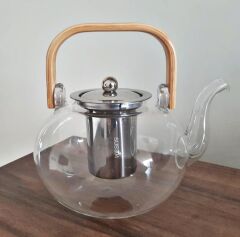 Ateşe Dayanıklı Çelik Süzgeçli Ahşap Saplı Lüx Cam Demlik 1500ML-20814