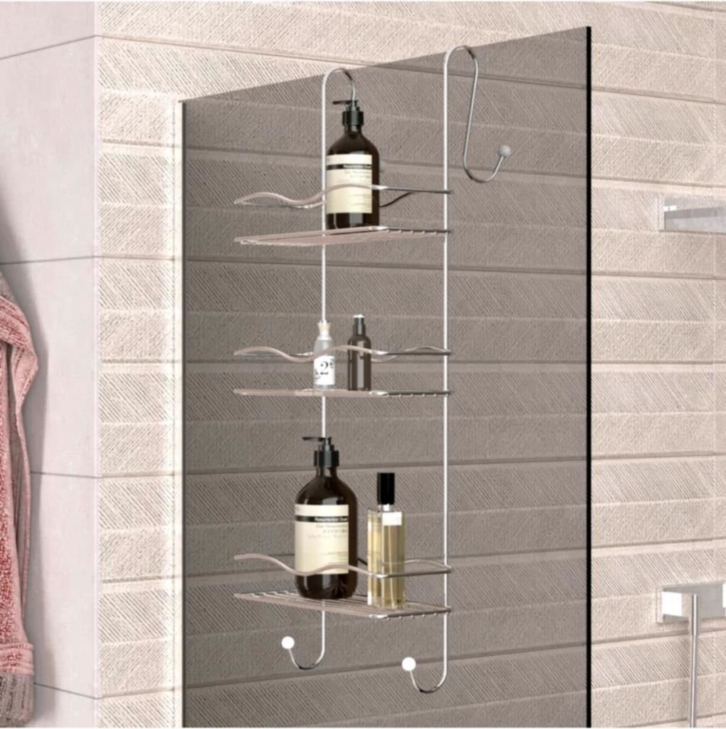 Geseus 3 Katlı Asmalı Banyo Duşakabin Duş Rafı Krom Büyük Boy-BK-063