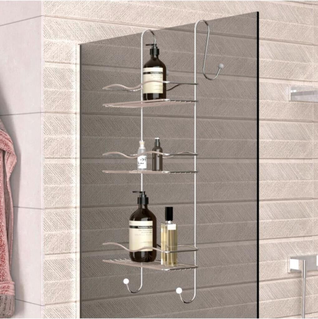 Geseus 3 Katlı Asmalı Banyo Duşakabin Duş Rafı Krom Büyük Boy-BK-063