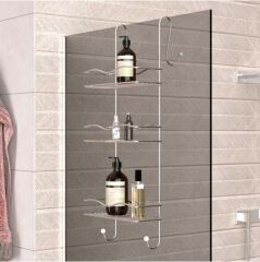 Geseus 3 Katlı Asmalı Banyo Duşakabin Duş Rafı Krom Büyük Boy-BK-063