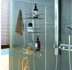 Geseus 3 Katlı Asmalı Banyo Duşakabin Duş Rafı Krom Büyük Boy-BK-063