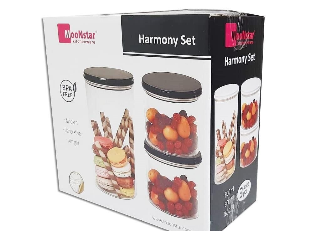 Moonstar harmony üçlü saklama kabı hava sızdırmaz-HM-SET BEYAZ KAPAKLI