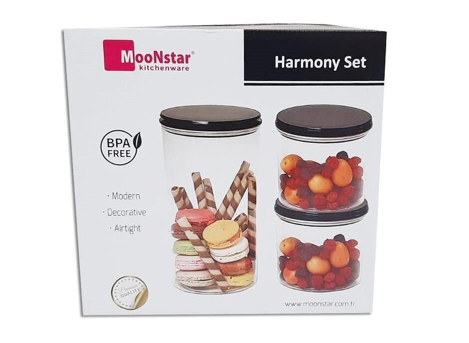 Moonstar harmony üçlü saklama kabı hava sızdırmaz-HM-SET SİYAH KAPAKLI